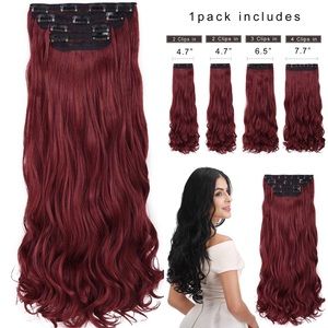 -✨24" WINE RED CURLY WAVY 4PIECE CLIP-IN EXtension